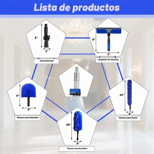 Vista 7 de Kit de plumero de alcance 30T, kit de limpieza de ventanas con poste de extensión telescópico de 5 a 24 pies, plumero de telaraña, plumero