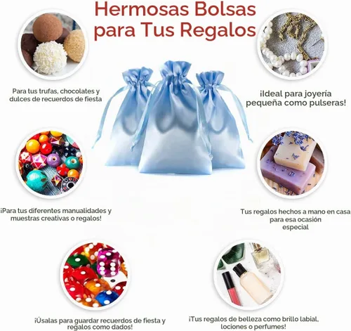 Vista 2 de Bolsas de regalo de satén azul bebé de 4 x 6 pulgadas, bolsas de joyería, bolsas de cordón para recuerdos de boda, baby shower, Navidad, 50 por Azul