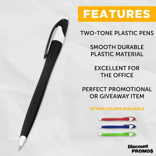 Vista 2 de DISCOUNT PROMOS Juego de 10 bolígrafos de oficina de plástico de dos tonos, paquete a granel, tinta negra, ideal para oficina, escuela, negocios