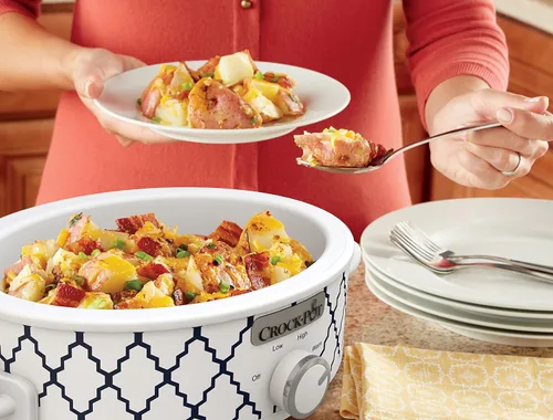 Vista 5 de Crock-Pot mini olla cacerola de cocción lenta de 2.5 qt, color blanco/azul