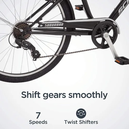 Vista 2 de Schwinn Suburban - Bicicleta de confort para adultos, hombres y mujeres, ruedas de 26 pulgadas, transmisión de 7 velocidades, marco de aluminio