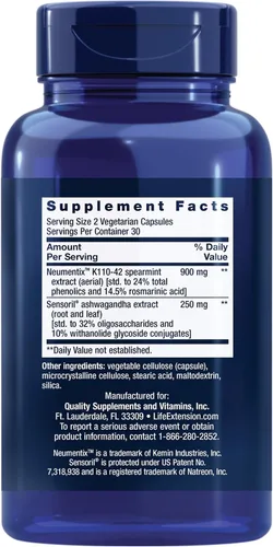 Vista 2 de Life Extension Ashwagandha Plus Calm & Focus, extracto de ashwagandha, extracto de menta verde, enfoque, atención, relajación, fórmula avanzada, 60