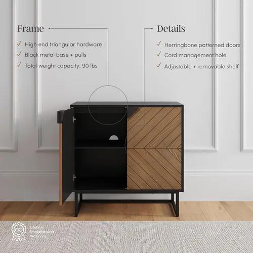 Vista 5 de Nathan James Enloe Aparador Buffet Moderno Gabinete de Almacenamiento de Acento Negro con Puertas en Acabado de Madera de Pino Rústico y Base