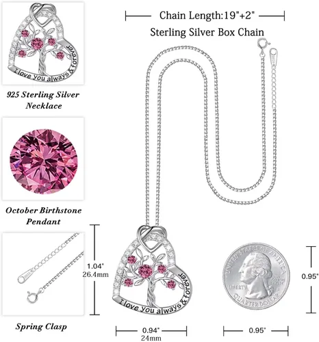 Vista 4 de Iefil Regalos de árbol de la vida para mujer, plata de ley 925, collar de piedra natal del árbol de la vida, regalo de aniversario, día de San