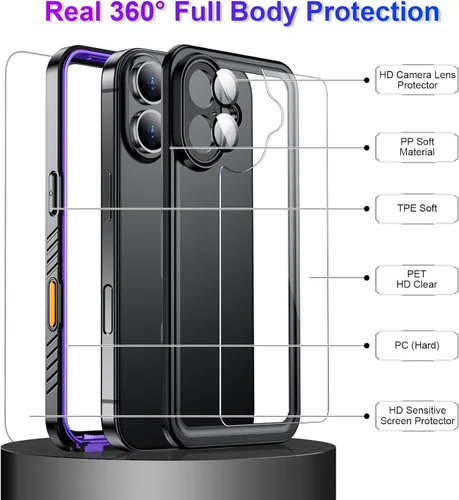 Vista 187 de Temdan - Funda impermeable diseñada para iPhone 12, protector de pantalla y cámara integrado IP68 bajo el agua, cuerpo completo, a prueba de caídas