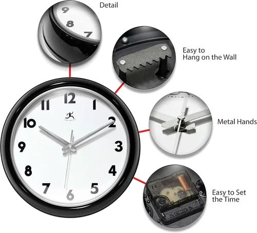 Vista 6 de Infinity Instruments Lux - Reloj de pared negro, retro de 12 pulgadas, moderno reloj de pared, fácil de leer, ideal para sala de estar, oficina