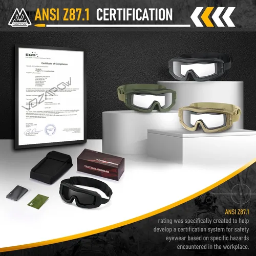 Vista 5 de Airsoft Goggles Anti Fog, Tactical Safety Goggles Z87.1 + Rating Negro