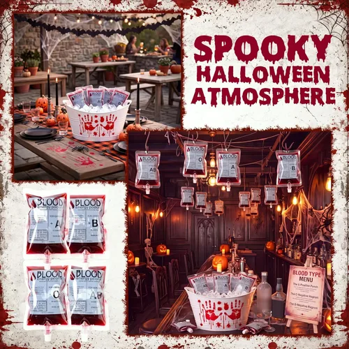 Vista 6 de Qinyoung 44 bolsas de sangre de Halloween para bebidas, bolsas de bebidas