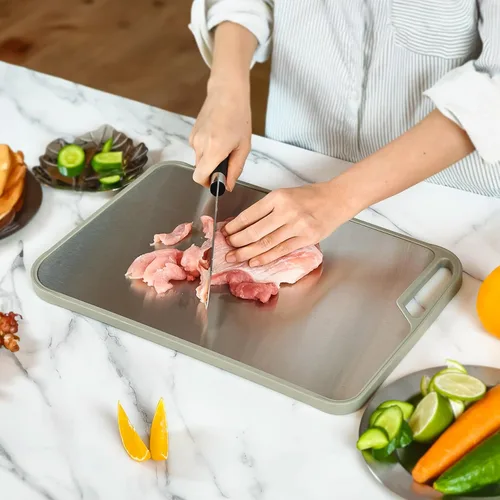 Vista 3 de Tabla de cortar para cocina, tabla de cortar de acero inoxidable fácil de limpiar, tablas de cortar grandes de doble cara de 15.7 x 10.6 pulgadas