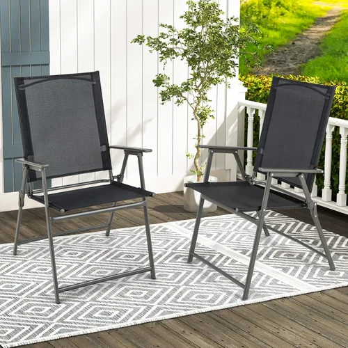Vista 2 de Giantex Juego de 2 sillas plegables para patio, sillas de césped al aire libre con marco de metal a prueba de óxido, sillas de comedor portátiles