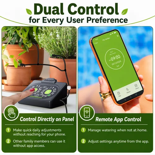 Vista 2 de RAINPOINT Kit inteligente de riego automático para plantas de interior, control WiFi/App y control de panel local, sistema de riego por goteo sin