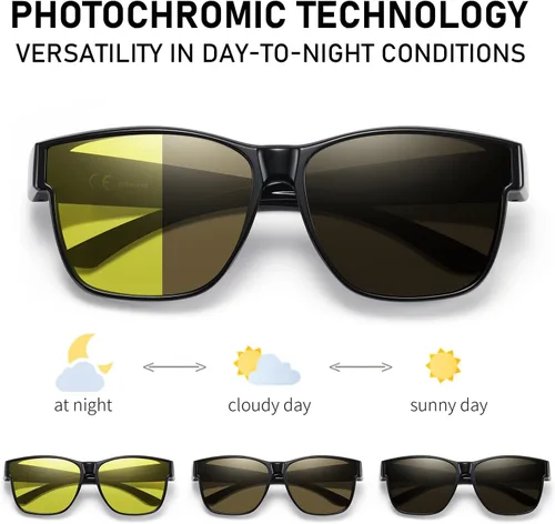 Vista 3 de GEGURI Gafas fotocrómicas de visión nocturna, ajuste sobre gafas de transición polarizadas antirreflejos para hombres y mujeres, lentes amarillas