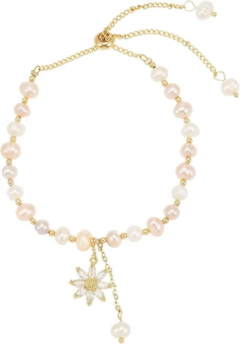 Vista 12 de SIXFOX Dainty Link Charm Bracelet For Women Trendy Pearl Beaded Bracelet With Natural Adjustable Statement Bracelet Jewelry Gifts for Bridesmaid