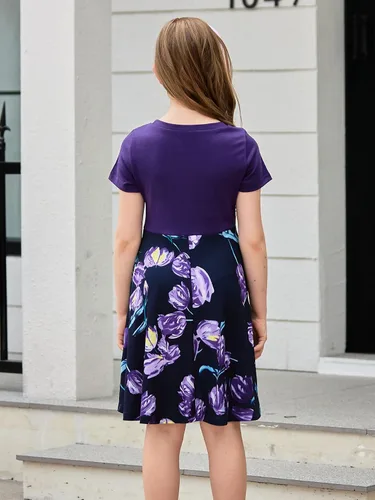 Vista 2 de GORLYA Vestido de fiesta de manga corta con estampado floral para niñas de 4 a 12 años