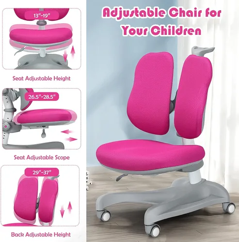 Vista 4 de Costzon Silla para niños, silla de estudiante de altura ajustable con ruedas de freno para sentarse, soporte lumbar, profundidad del asiento