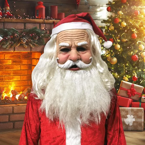 Vista 2 de Máscara vieja de barba blanca de Navidad, Santa Claus realista para mujeres, disfraz de Halloween, Navidad, abuela, abuelo, anciana, anciana