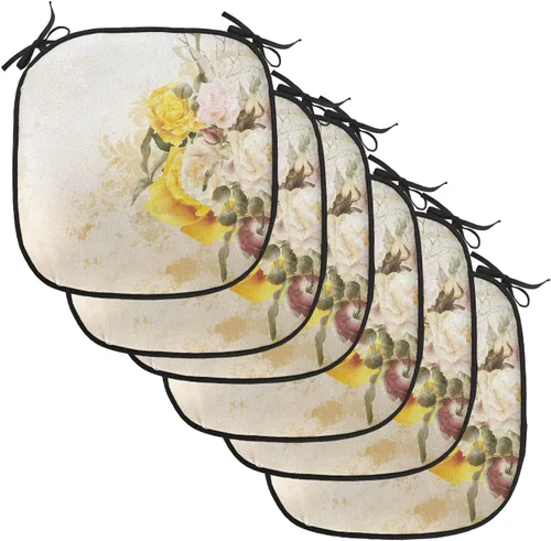 Vista 18 de Lunarable Floral Chair Cushion Pad, Flower Petal with Oriental Detail Culture Design, Seat Padding for Kitchen & Patio with Anti-Slip Backing