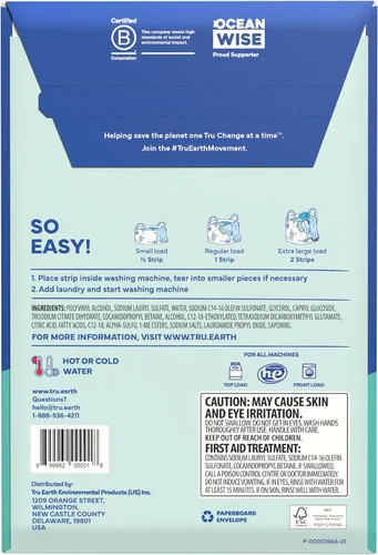 Vista 3 de Tru Earth Detergente seco compacto para ropa, sin perfume, hasta 64 cargas (32 hojas), detergente sin líquido, viajes. El embalaje puede variar