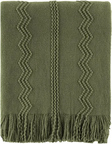 Vista 21 de BATTILO HOME Manta verde manzana para sofá, suave manta de punto de chenilla con borlas para la decoración del hogar, manta verde primavera