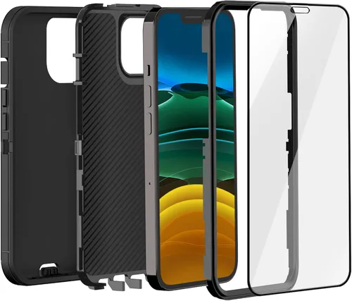 Vista 2 de Funda resistente para iPhone 11 Pro Max con 2 protectores de vidrio templado, grado militar, a prueba de golpes, color negro