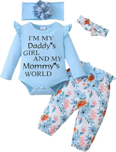 Vista 24 de SUNNY PIGGY Ropa para bebé recién nacida, con volantes, mameluco de algodón floral, conjunto de pantalones de algodón para niñas