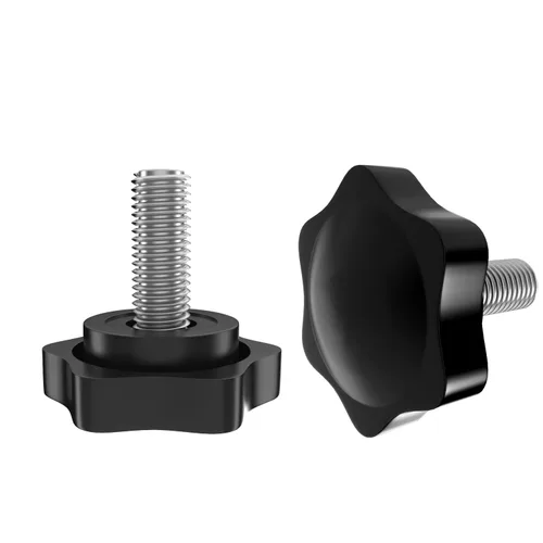 Vista 10 de 12 manijas de plástico de flor recta negra, tornillos de ala de acero al carbono M6x10mm, tornillos de sujeción
