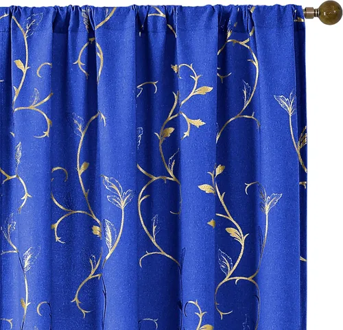 Vista 18 de BUHUA Juego de 2 paneles de cortinas opacas con estampado de vid plateada, cortinas con aislamiento térmico para oscurecer la habitación
