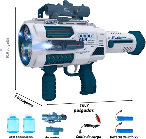 Vista 3 de Pistola de burbujas automática Gatling, que produce miles de burbujas por minuto, adecuada para niños y adultos y perfecta para fiestas