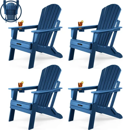 Vista 13 de FUNBERRY Silla plegable Adirondack, sillas de hoguera de HDPE para todo tipo de clima con portavasos para exteriores HDPE All Weather
