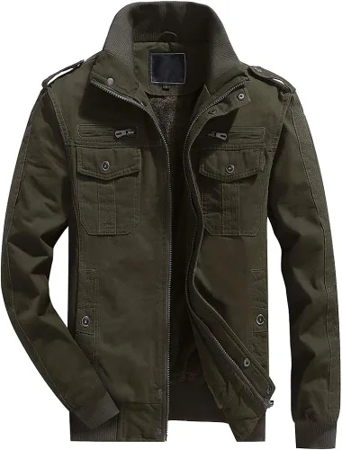 Vista 4 de CRYSULLY - Chaqueta de invierno de forro polar para hombre, estilo informal, con varios bolsillos, abrigo de campo