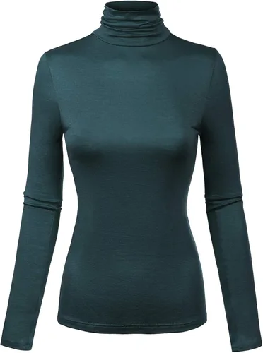 Vista 46 de MixMatchy Camisetas de manga larga delgadas y ligeras para mujer, cuello alto, capa base, camisetas activas