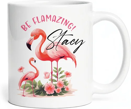 Vista 18 de Taza de flamenco personalizada 2023, Flock Of Flamingo Mug para cumpleaños de los amantes del flamenco, taza de café personalizada de flamenco