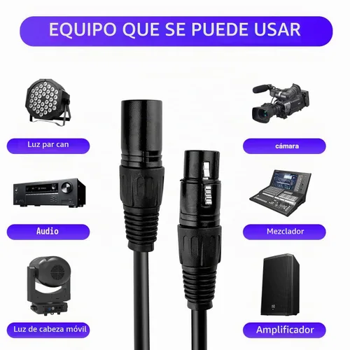 Vista 4 de Cable DMX de 10 pies, paquete de 10 cables flexibles de 3 pines de Paquete de 10 cables DMX de 10 pies