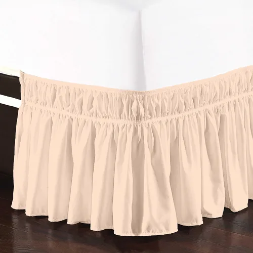 Vista 5 de Funda elástica para cama, estilo envolvente, resistente a las arrugas, cómoda, con volados, caída de 16 pulgadas, color blanco