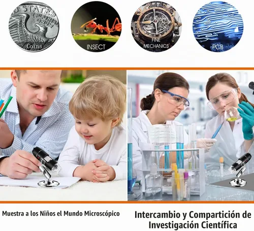 Vista 3 de Microscopio digital USB 40X a 1000X, cámara endoscopio de aumento de 8 LED con estuche de transporte y soporte de metal, compatible con Android