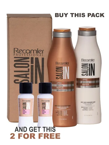 Vista 2 de RECAMIER Champú sin sal Reparación y Ultra Hidratación Acondicionador Set de Tratamiento Capilar 10.1oz +2 Nano Keratina Shots