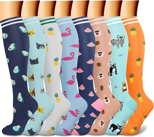 Vista 14 de CHARMKING Calcetines de compresión para mujeres y hombres para circulación (8 pares) 15-20 mmHg, mejor soporte para ciclismo atlético