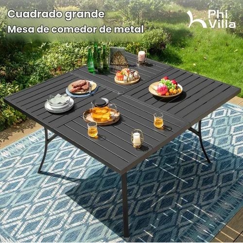 Vista 7 de PHI VILLA Juego de comedor al aire libre para 8, mesa de metal y sillas Azul