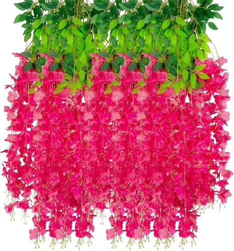 Vista 65 de Paquete de 5 guirnaldas de flores colgantes de glicina rosa, enredaderas de flores artificiales de 3.77 pies, glicinia falsa, guirnalda colgante