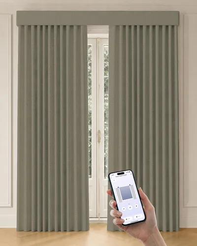 Vista 17 de Graywind Cortinas motorizadas con riel, cortinas inteligentes para oscurecer la habitación, cortinas cableadas compatibles con control remoto Alexa