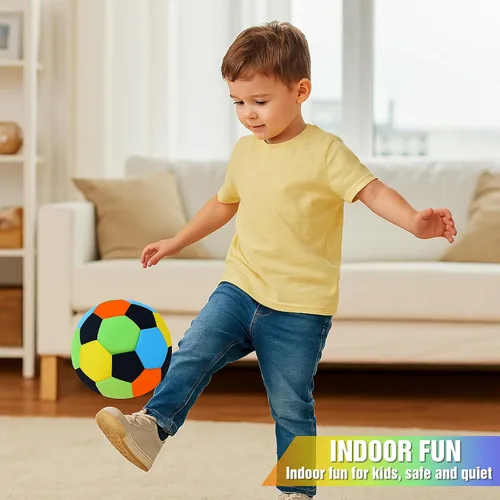 Vista 6 de Soulchen Paquete de 2 pelotas de fútbol de interior suaves, tamaño 4, para niños, regalo deportivo creado para niños a partir de 3 años, niños