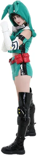 Vista 3 de miccostumes Ropa deportiva de lucha para mujer, diseño de anime héroe, con sombrero de felpa, orejas móviles, cubre piernas, accesorio para el cuello