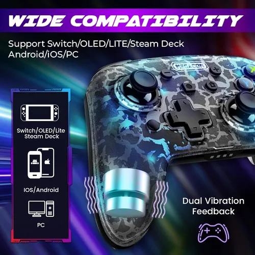 Vista 2 de Megacom Wireless Controller Remappable Controller for SwitchPCMobileAndroidiOSSteam Bluetooth Gaming Controller with 2 Remap Keys, Rechargeable