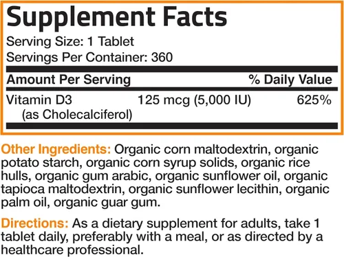 Vista 7 de Orgánico Vitamina D3 5000 IU, USDA Certificado, sin OMGs, Fabricado en Estados Unidos por Bronson laboratorios, 1
