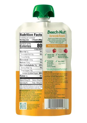 Vista 2 de Beech-Nut Breakfast Stage 4 - Alimento para niños pequeños, yogur, plátano y bayas, bolsa de 3.5 onzas
