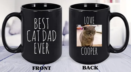 Vista 2 de Taza personalizada con el mejor papá del gato, taza de fotos para los amantes de los gatos, taza personalizada para dueños de mascotas, regalo