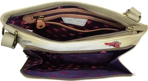 Vista 3 de Anuschka Bolso cruzado de cuero genuino pintado a mano para mujer con organizador de cremallera frontal y protección RFID, portatarjetas y ventana