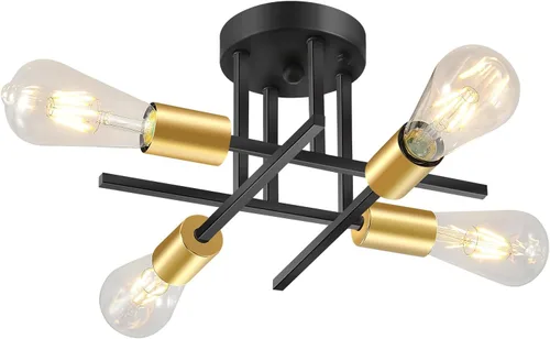 Vista 7 de EGM Lámpara de techo semiempotrada dorada, lámpara de cocina moderna de 4 luces con base E26, lámpara de techo para dormitorio, candelabro Sputnik