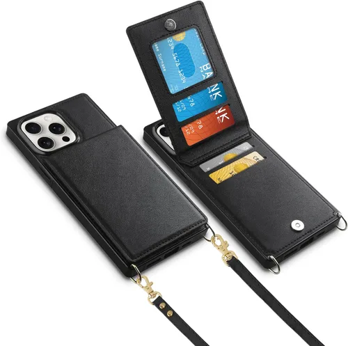 Vista 11 de Vofolen - Funda tipo cartera para iPhone 11 con tarjetero y bloqueo RFID, color negro Crossbody Adjustable Strap Purse Magnetic Clasp Heavy Duty