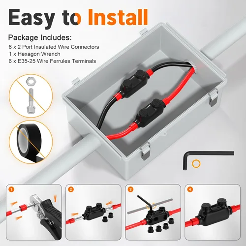 Vista 5 de Joinfworld Conector de empalme en línea de 2 puertos 1/0-14AWG Conectores de alambre de aluminio a cobre Conectores de alambre aislados Conectores